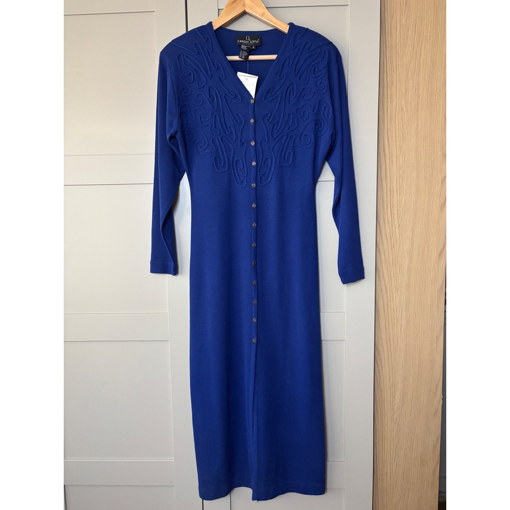 Carole Little Royal Blue Knit Maxi Dress V-Neck Button Front Vintage NWT M